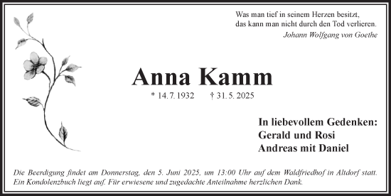 Traueranzeige von Anna Kamm von Der Bote