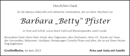 Traueranzeige von Barbara Pfister von Pegnitz-Zeitung