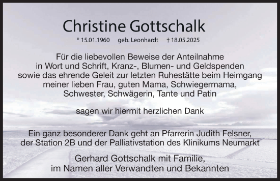 Traueranzeige von Christine Gottschalk von Der Bote