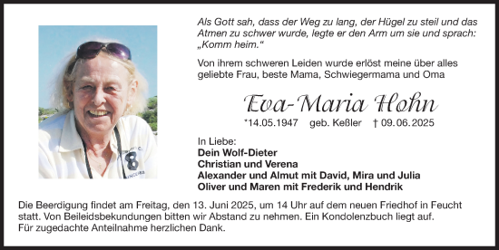 Traueranzeige von Eva-Maria Hohn von Der Bote