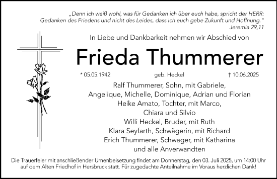 Traueranzeige von Frieda Thummerer von Hersbrucker Zeitung Lokal