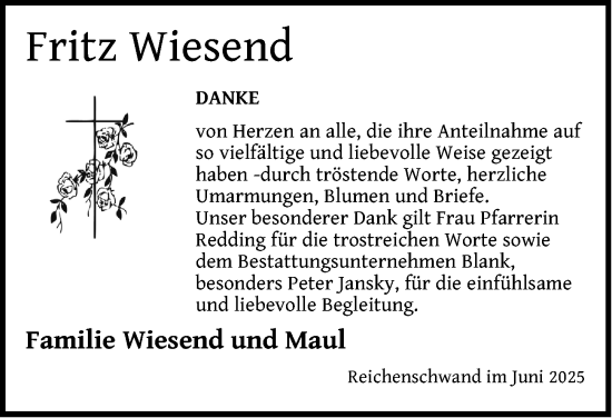 Traueranzeige von Fritz Wiesend von Hersbrucker Zeitung Lokal