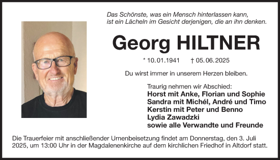 Traueranzeige von Georg Hiltner von Der Bote