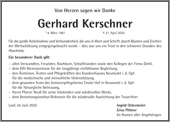 Traueranzeige von Gerhard Kerschner von Pegnitz-Zeitung