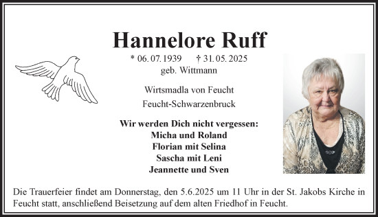 Traueranzeige von Hannelore Ruff von Der Bote