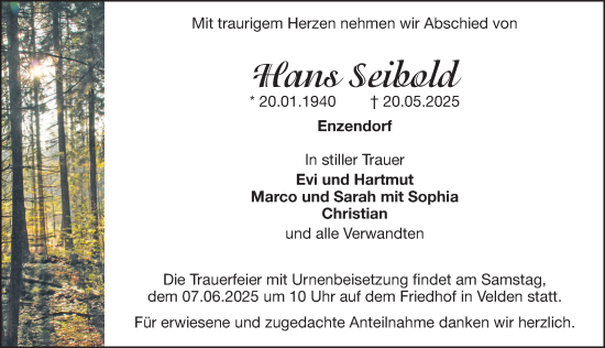 Traueranzeige von Hans Seibold von Hersbrucker Zeitung Lokal