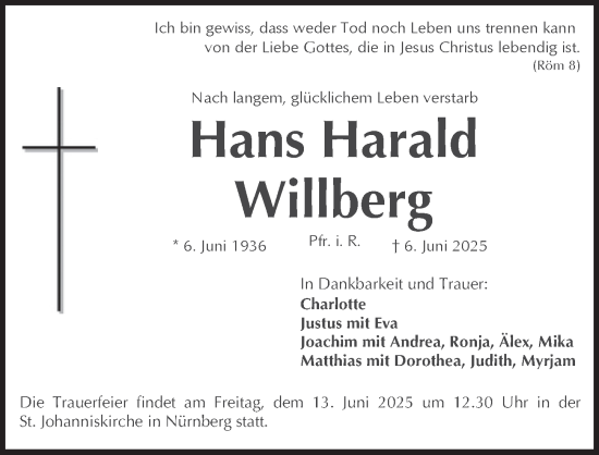 Traueranzeige von Hans Harald Willberg von Der Bote