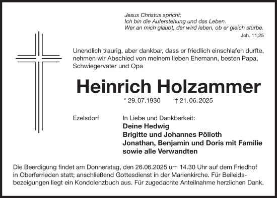 Traueranzeige von Heinrich Holzammer von Der Bote