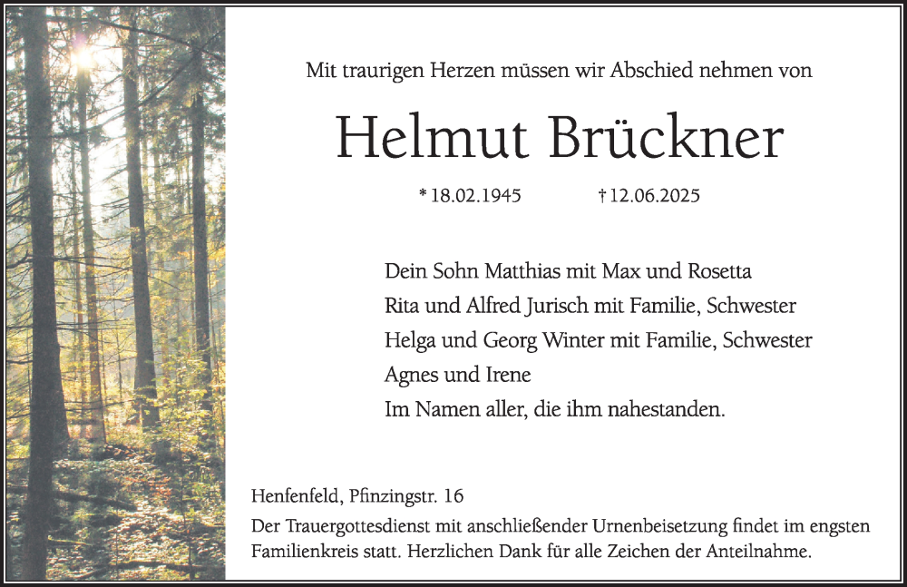  Traueranzeige für Helmut Brückner vom 21.06.2025 aus Hersbrucker Zeitung Lokal