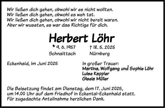 Traueranzeige von Herbert Löhr von Pegnitz-Zeitung
