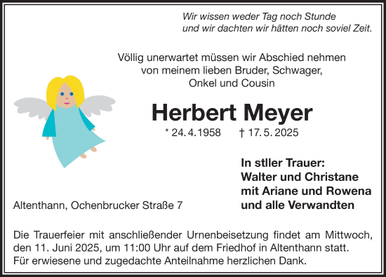 Traueranzeige von Herbert Meyer von Der Bote