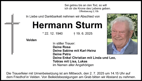 Traueranzeige von Hermann Sturm von Hersbrucker Zeitung Lokal