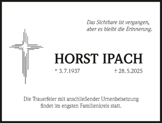 Traueranzeige von Horst Ipach von Pegnitz-Zeitung