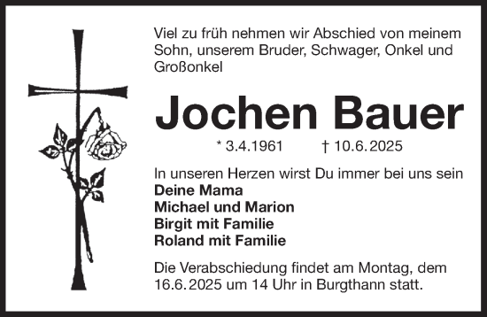 Traueranzeige von Jochen Bauer von Der Bote