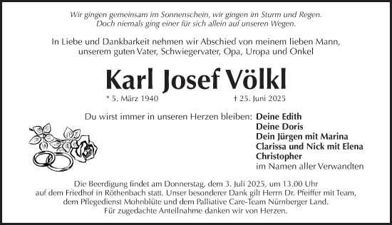 Traueranzeige von Karl Josef Völkl von Pegnitz-Zeitung