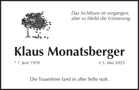 Traueranzeige von Klaus Monatsberger von Pegnitz-Zeitung
