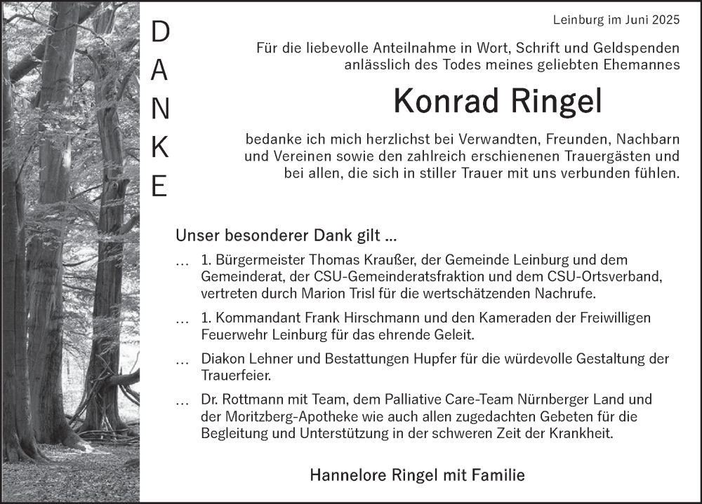  Traueranzeige für Konrad Ringel vom 14.06.2025 aus Der Bote
