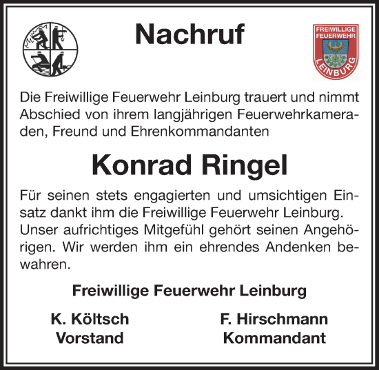 Traueranzeige von Konrad Ringel von Pegnitz-Zeitung