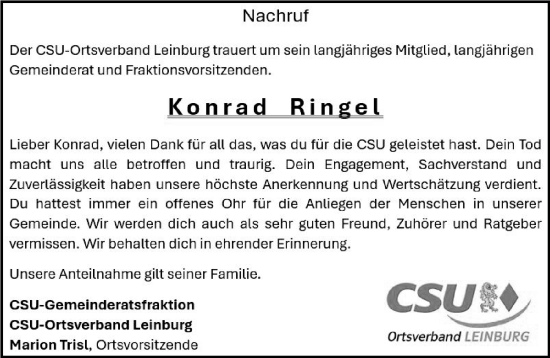 Traueranzeige von Konrad Ringel von Der Bote