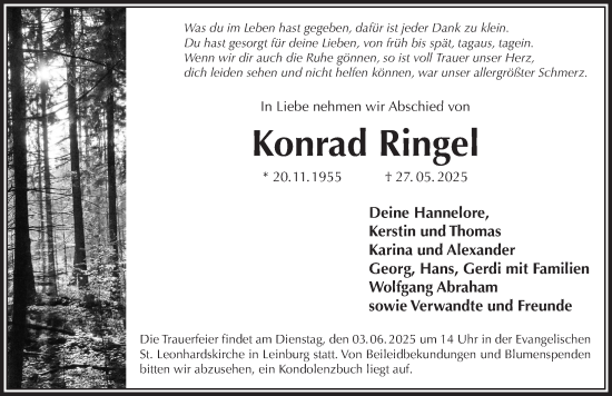 Traueranzeige von Konrad Ringel von Der Bote