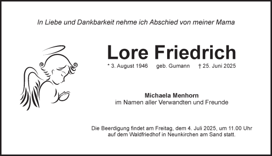 Traueranzeige von Lore Friedrich von Pegnitz-Zeitung