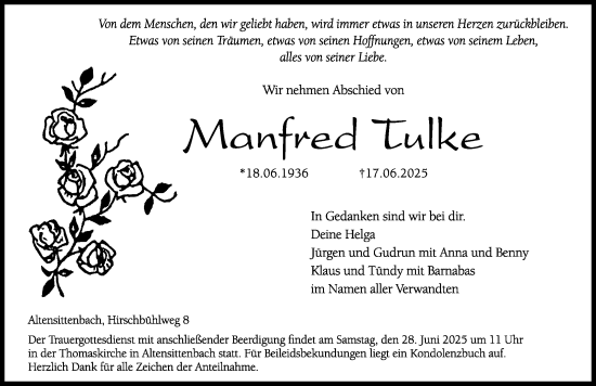Traueranzeige von Manfred Tulke von Hersbrucker Zeitung Lokal