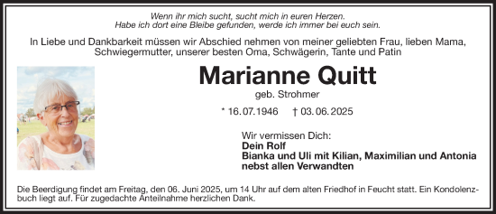 Traueranzeige von Marianne Quitt von Der Bote