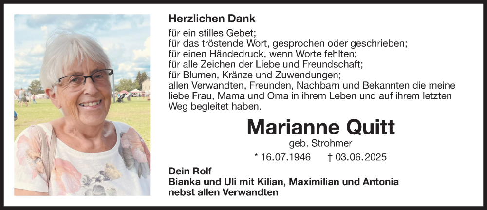  Traueranzeige für Marianne Quitt vom 28.06.2025 aus Der Bote