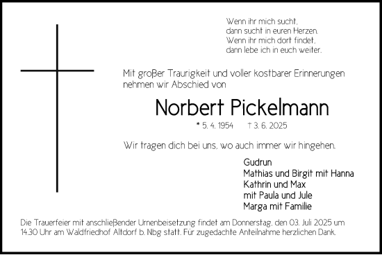 Traueranzeige von Norbert Pickelmann von Hersbrucker Zeitung Lokal