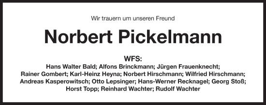Traueranzeige von Norbert Pickelmann von Der Bote