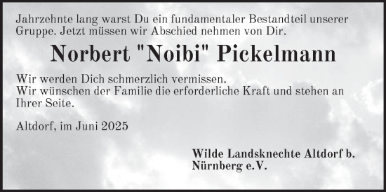 Traueranzeige von Norbert Pickelmann von Der Bote