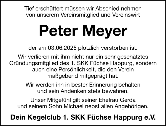 Traueranzeige von Peter Meyer von Hersbrucker Zeitung Lokal
