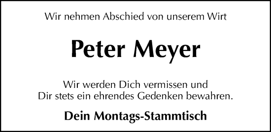Traueranzeige von Peter Meyer von Hersbrucker Zeitung Lokal
