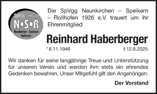 Traueranzeige von Reinhard Haberberger von Pegnitz-Zeitung