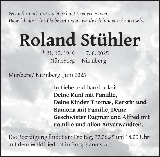 Traueranzeige von Roland Stühler von Der Bote