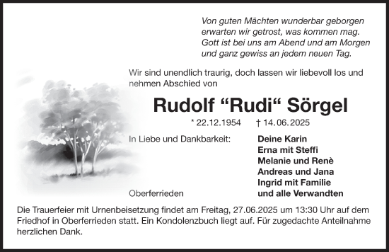 Traueranzeige von Rudolf Sörgel von Der Bote