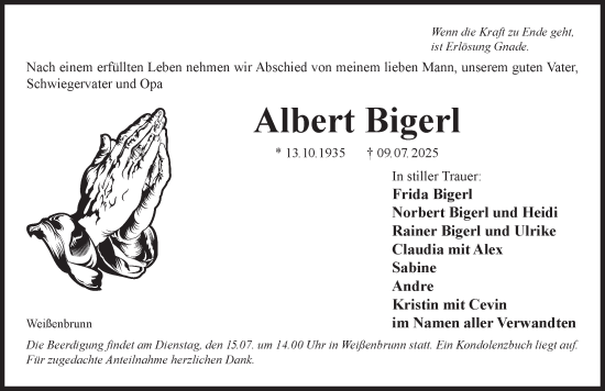 Traueranzeige von Albert Bigerl von Der Bote
