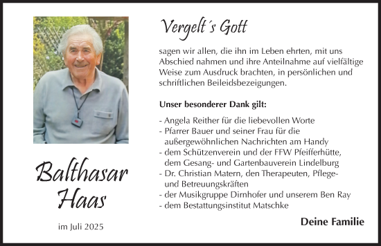 Traueranzeige von Balthasar Haas von Der Bote