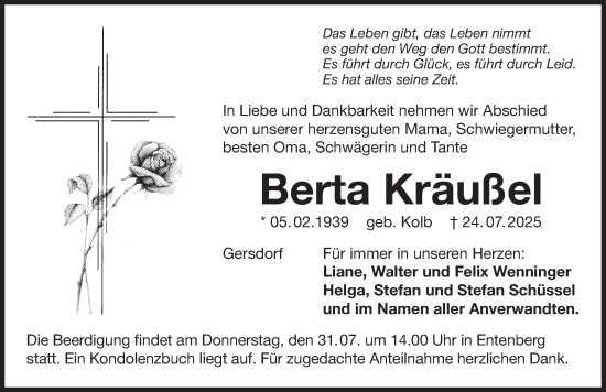 Traueranzeige von Berta Kräußel von Der Bote