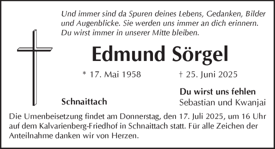 Traueranzeige von Edmund Sörgel von Pegnitz-Zeitung