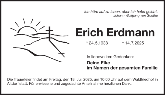 Traueranzeige von Erich Erdmann von Der Bote