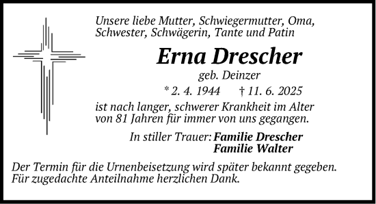Traueranzeige von Erna Drescher von Hersbrucker Zeitung Lokal