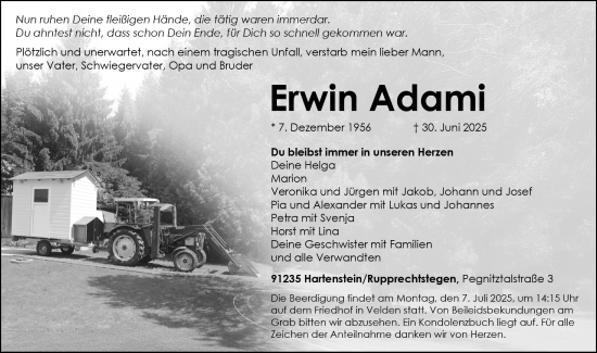 Traueranzeige von Erwin Adami von Hersbrucker Zeitung Lokal