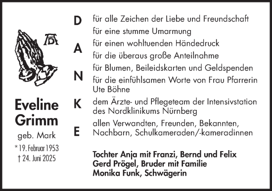 Traueranzeige von Eveline Grimm von Pegnitz-Zeitung