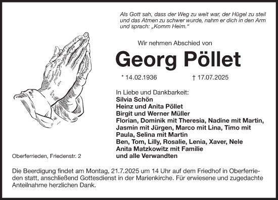 Traueranzeige von Georg Pöllet von Der Bote