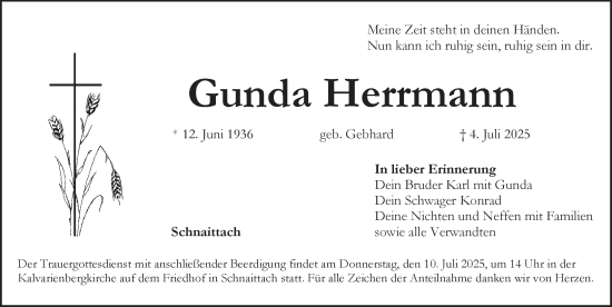 Traueranzeige von Gunda Herrmann von Pegnitz-Zeitung