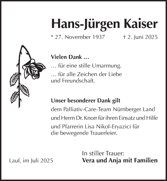 Traueranzeige von Hans-Jürgen Kaiser von Pegnitz-Zeitung