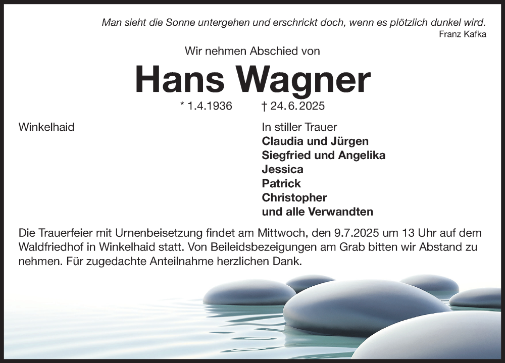  Traueranzeige für Hans Wagner vom 05.07.2025 aus Der Bote