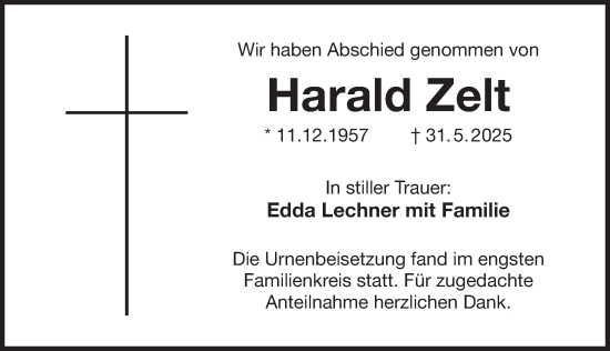 Traueranzeige von Harald Zelt von Der Bote