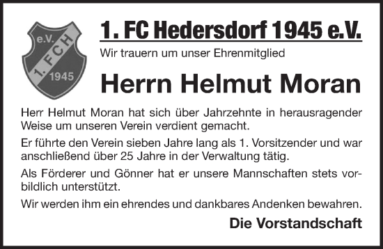 Traueranzeige von Helmut Moran von Pegnitz-Zeitung